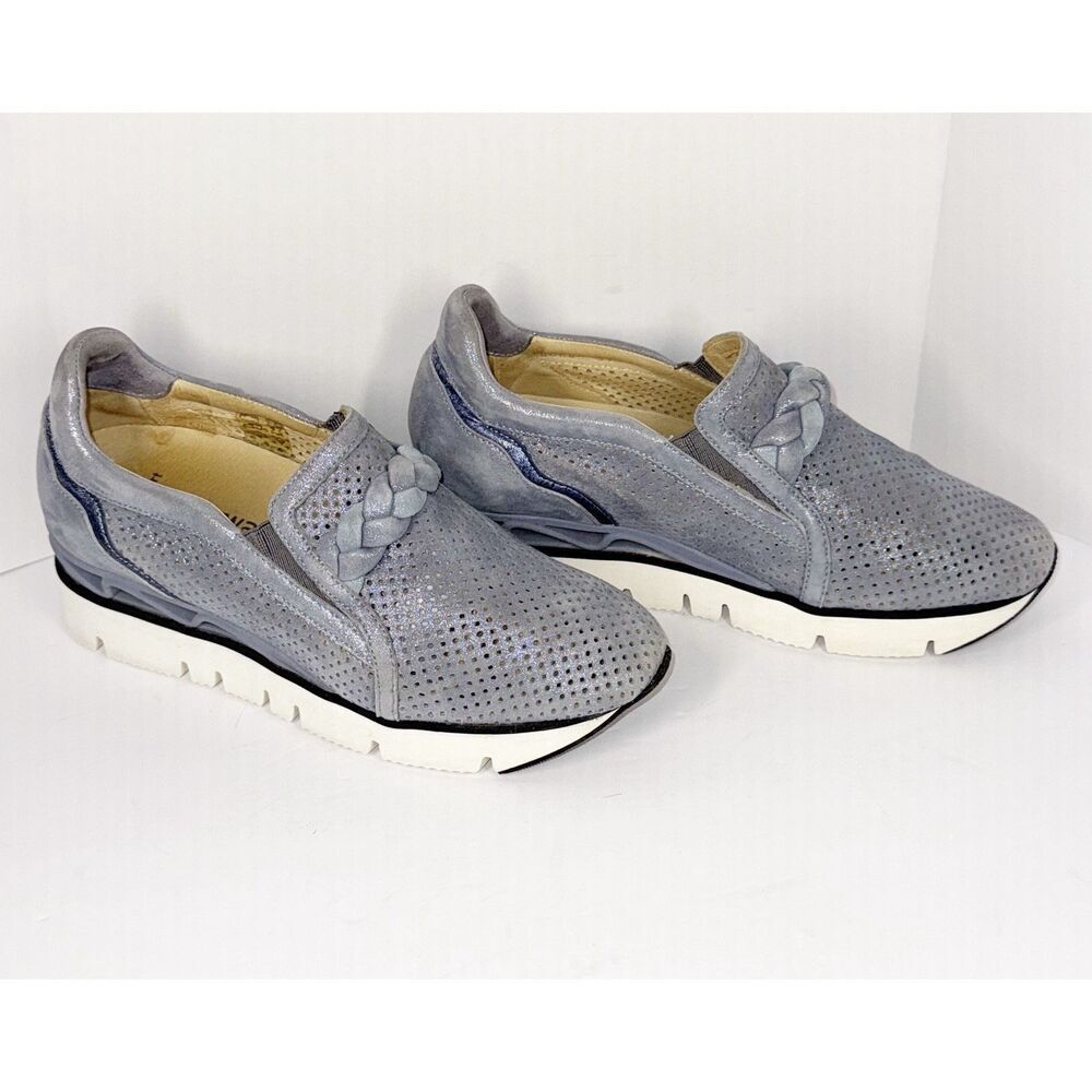 Softwaves Suede Platform Sneaker Loafer Dusty Blue Metallic Perforated 37/6.5 - Picture 9 of 16